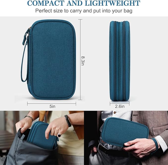 FYY Electronic Organizer, Travel Tech Pouch Bag, Medium, Dark Green | Wrist Strap, Waterproof, Double Layers Portable Electronics Travel Carrying Case for Cord, Charger, Daily Business Trips Use - Image 2