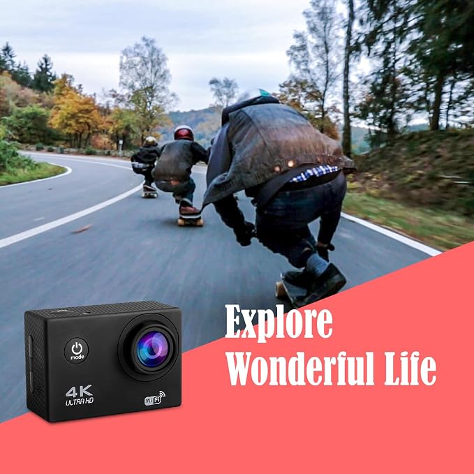 4K UHD Sports Camera 64GB Included, WiFi Action Camera, 100 feet Waterproof, 160 Degree Wide Angle, Remote Control, 2 Batteries, 2.0'' LCD with Mounting Accessories Kit, JS-07B, Black - Image 6