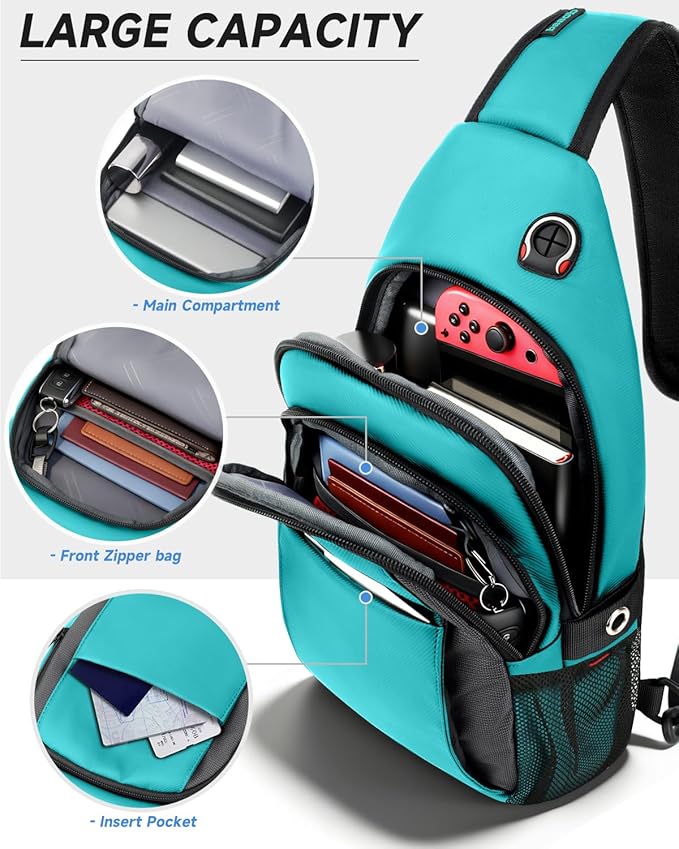 Expandable Sling Bag for Women, Turquoise Anti-Theft Crossbody Bag with Water Bottle Pocket, Summer Travel Essentials for Beach, Theme Park & College, Compatible with 11 inch iPad, Switch 2 - Image 5