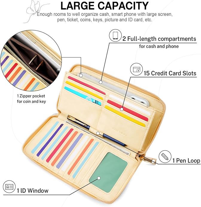 KITEVIUN RFID Wallet Women, Large Capacity Butterfly Cell Phone Clutch Purses Ladies Wristlet Wallets for Women - Image 4