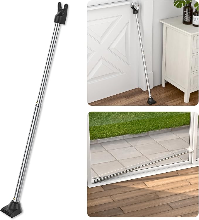 SECURITYMAN 3-in-1 Door Security Bar, Security Door Stoppers & Door Barricade – Heavy Duty Adjustable Iron Security Lock Bar for Home Defense, Apartment & Travel Safety (1 Pack - Chrome) by SECURITYMAN