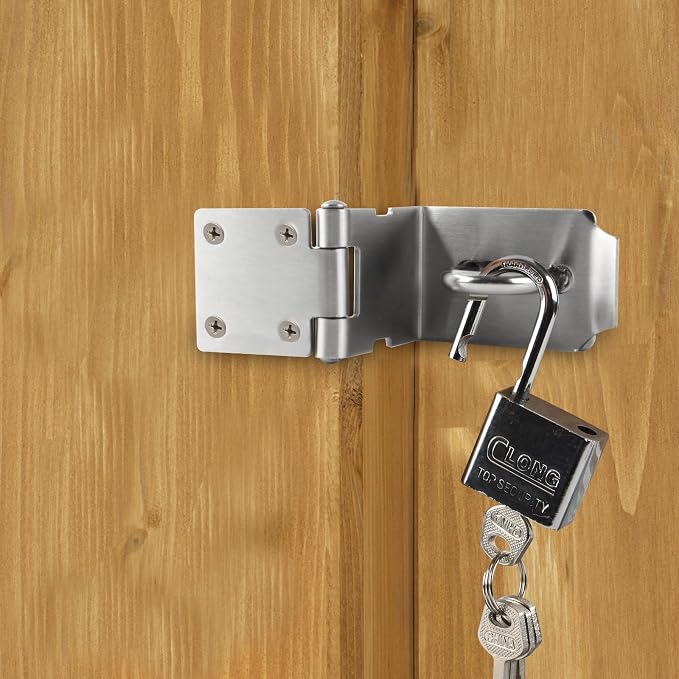 HOWDIA 4 Inch Door Lock Latch Padlock Hasp Set, 90 Degree Latch Lock with Screws and Padlock Stainless Steel Safety Right Angle Padlock Hasp Latch Security Door Clasp Hasp for Shed/Gate/Storage Lock - Image 5