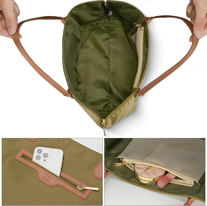 Nylon Tote Bag for Women with Zipper, Travel Shoulder Purses | Lightweight Large Laptop Shoulder Handbag with Zipper, Spacious Purse for Gym and Shopping - Image 2