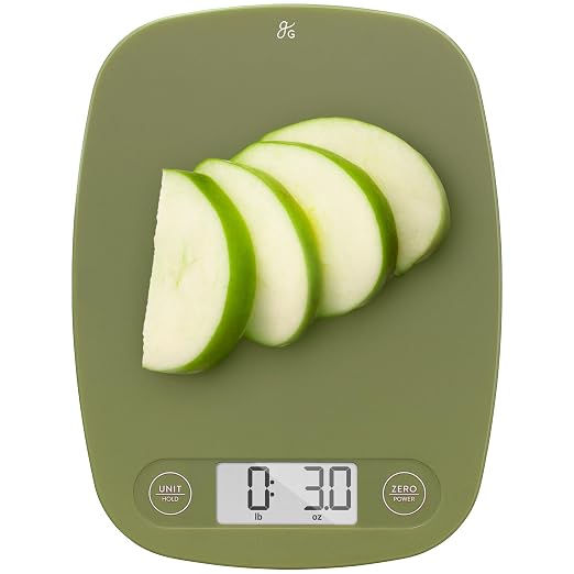 Greater Goods Food Scale, Slim & Compact Build, 1g Precision (Moss Green) | Digital Kitchen Scale for Cooking, Meal Prep & Portion Control, Tare, Auto Shut-Off, g/oz/lb/ml Conversion & Calorie Tracking by GreaterGoods