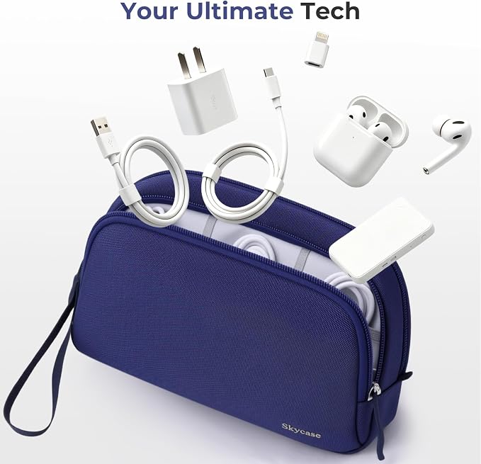 Skycase Travel Cable Organizer - Lightweight Water Resistant Dual-Layer Tech Pouch with Wrist Strap 9 Compartments Electronic Organizer Travel Case for Charger Cord Hard Drive,Large,Blue - Image 5
