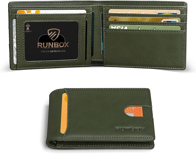 RUNBOX Wallet for Men, Slim Leather Bifold, RFID Blocking Card Holder | Minimalist Front Pocket Design, Credit Card Organizer, Holds 11 Cards, Large Capacity, Thin Profile, Birthday Gifts for Men by RUNBOX