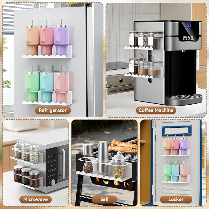 Magnetic Stanley Cup Holder for Fridge, Water Bottle Holder for Stanley 30&40 oz and Tumbler Organizer for Kitchen, Metal Stanley Cup Accessories, 2 Pack, White - Image 6