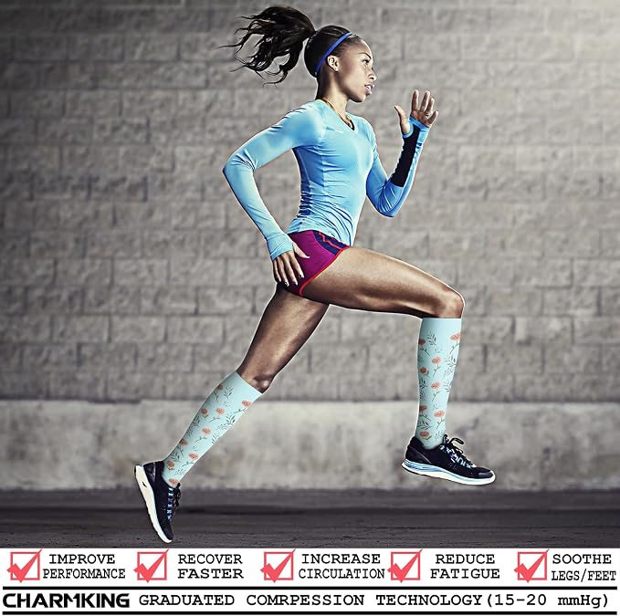CHARMKING Compression Socks for Women & Men Circulation (8 Pairs) 15-20 mmHg Best Calf Socks Support for Athletic Cycling - Image 2