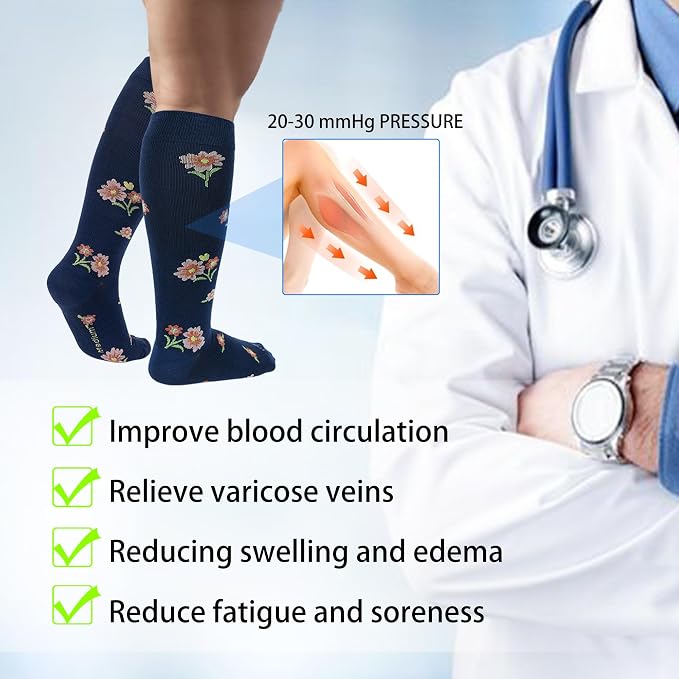 LEVSOX Viscose Made from Bamboo Compression Socks for Pregnant Women 20-30 mmHg Knee High Cute Mens Supports Socks for Travel - Image 6