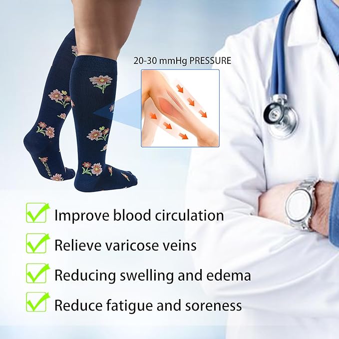 LEVSOX Viscose Made from Bamboo Compression Socks for Pregnant Women 20-30 mmHg Knee High Cute Mens Supports Socks for Travel - Image 6