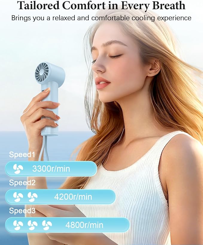 Portable Fan with Power Bank & Flashlight-Blue | 6.5H Max Cooling,USB-C Rechargeable,Mini Fan for Outdoor/Travel/Beach/Concerts/Summer.Gifts for Girl,Women. - Image 2