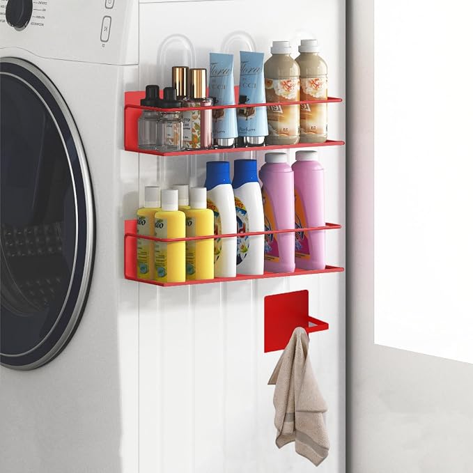 Magnetic Spice Rack For Refrigerator, Space Saving Magnetic Shelf For Fridge Red 2 Pack With Magnetic Paper Towel Holder - Image 4