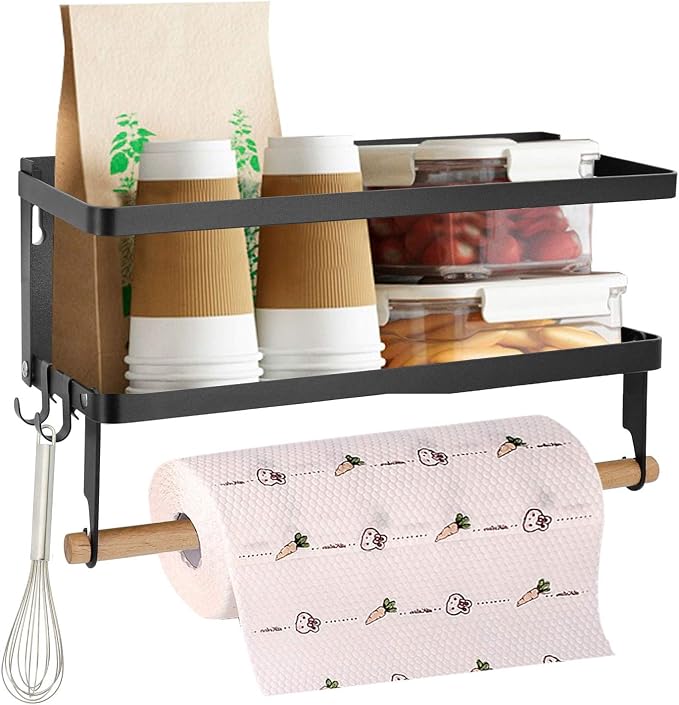 Jolitac Magnetic Fridge Spice Rack- Space Saving Organizer Black Shelf on Refrigerator, Kitchen Paper Towel Holder, Foldable Design (Black-Small) by Jolitac
