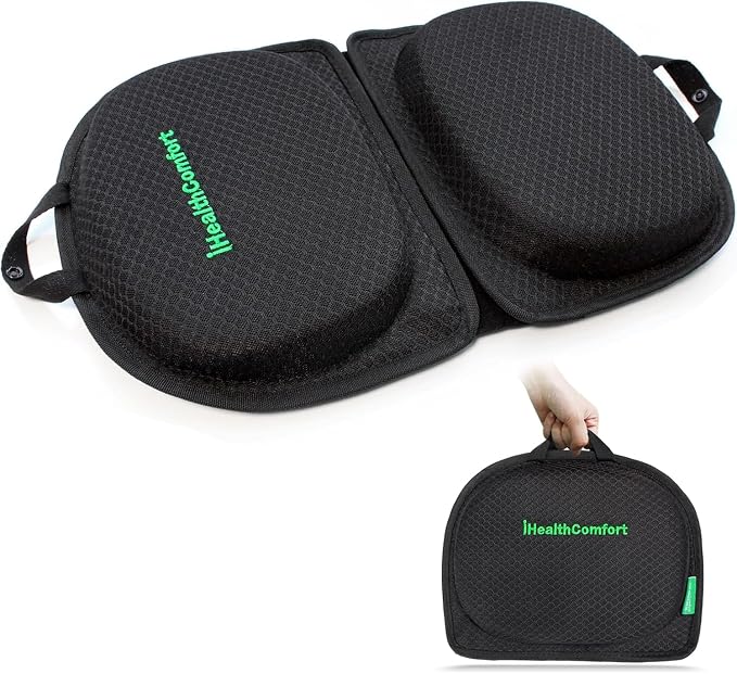 Small Travel Seat Cushion Cooling Gel & Memory Foam Portable Foldable Seat Pad for Airplane, Car, Office, Stadium Orthopedic Butt Pain Relief Pillow, 2-in-1 Design for Kids & Adults by ihealthcomfort