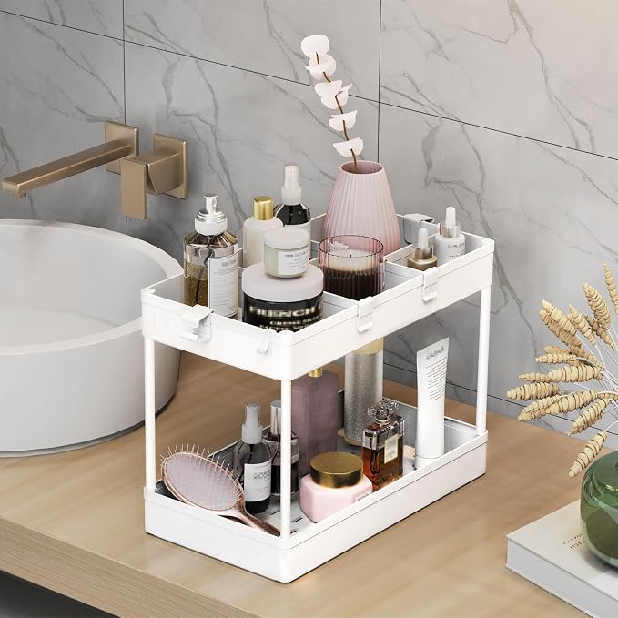 3 Tier Rolling Cart with Wheels, Storage Craft Art Trolley Organizer Serving, 3 Hanging Baskets Easy Assembly, for Office, Bathroom，Living Room, Kitchen, White - Image 4