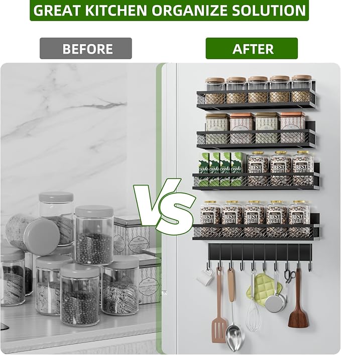 Magnetic Spice Rack for Refrigerator, 5 Pack Magnetic Shelf for Refrigerator, Moveable Fridge Magnetic Spice Racks with 10-Hook Rack for Kitchen Organizers and Storage - Image 5
