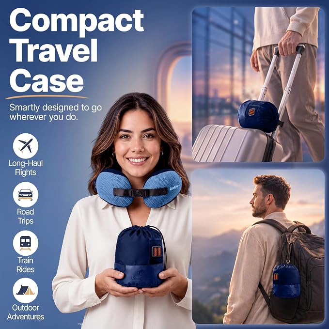 ComfyNap® Versatile Travel Neck Pillow for Airplane [Patented], 9 Positions in 3 Techniques, Plane Pillow with Pure Memory Foam, Travel Pillow with HeadRest Flight Sleep, Travel Essential - Zeus - Image 6
