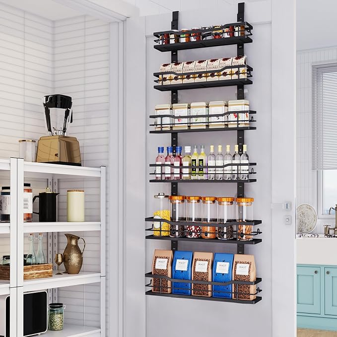 Eastherry Over The Door Pantry Organizer，6-Tier Over The Door Organizer with Adjustable Basket，Metal Hanging Pantry Organizers and Storage for Kitchen, Back of Door Seasoning Rack (Black) by Unknown