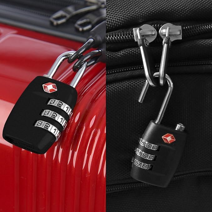 DanziX TSA Approved Lock and 4 Colors Stainless Steel Safety Tether，3-Dial Combination Travel Luggage Lock with Lanyard Security Cable for Protect Your Different Sizes of Bags,Suitcase,Baggage Black - Image 4