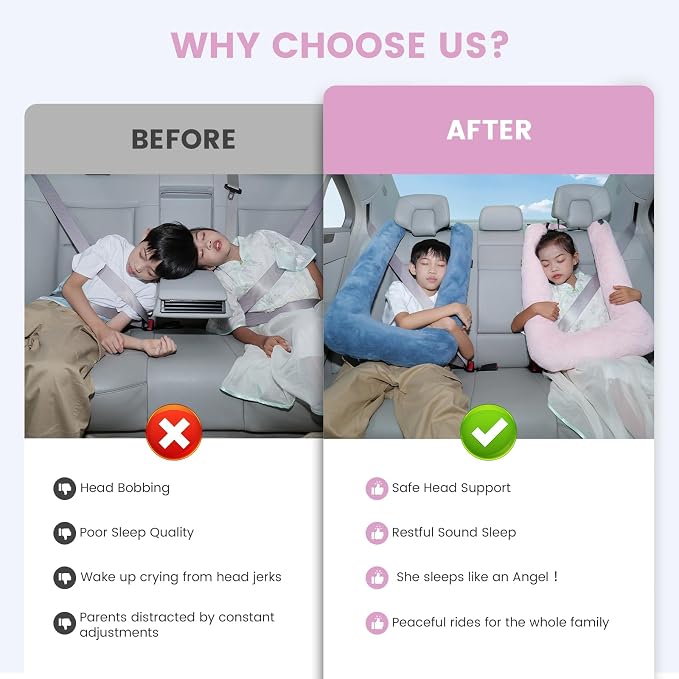 Keemall Inflatable Car Pillow for Kids & Adults, for Trips, Car Sleep &Naps | Upgraded Portable Soft Pillow with Washable Cover, Cervical Support, for Road Trips, Camping, Office & Travel & In-Seat Rest - Image 2