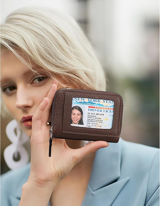 RNIEGA Credit Card Holder Wallet RFID Blocking Leather Small Wallet for Women Double Zipper Wallet with ID Window - Image 4