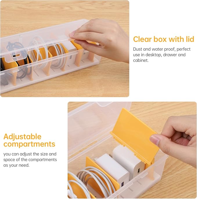 PAVSTINE 2 Pack Clear Cable Organizer Box with Lid, Plastic Charger Cable Cord Storage Organizer, Office Desk Organizers, Multifunctional Accessories Storage for Home Drawer Office, Stackable - Image 4