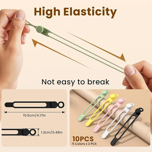 10 Pcs Silicone Cable Ties, Reusable Data Cable Organizer for Home Office | High Elastic, Multipurpose, Cable Management for Charging Cord, Electronics, Computer, Appliances, Travel Essentials - Image 2