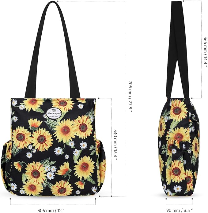 HUA ANGEL Floral Tote Bag - Casual Shoulder Bag Daily Tote Bag with Zipper Gym Travel Shopping Work Handbag for Women - Image 3