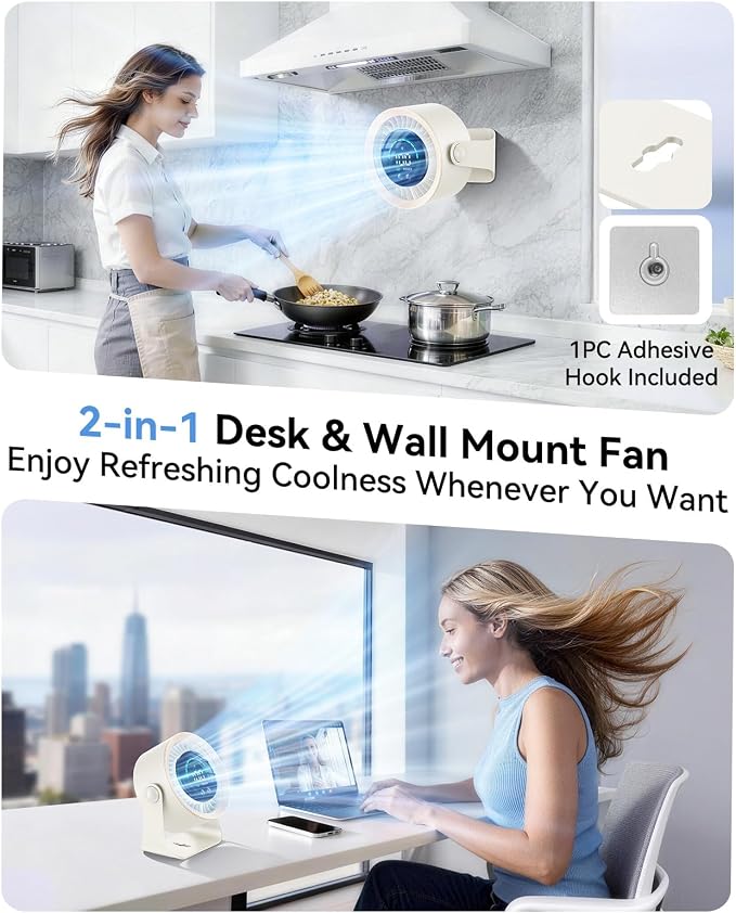 DIGIX Portable Desk Fan, 100 Speeds, 360° Rotation, USB Rechargeable | Quiet LED Display Table Fan with Wall Mount Design. Small Personal Cooling Fans for Home, Bedroom, Office & Travel, White - Image 2