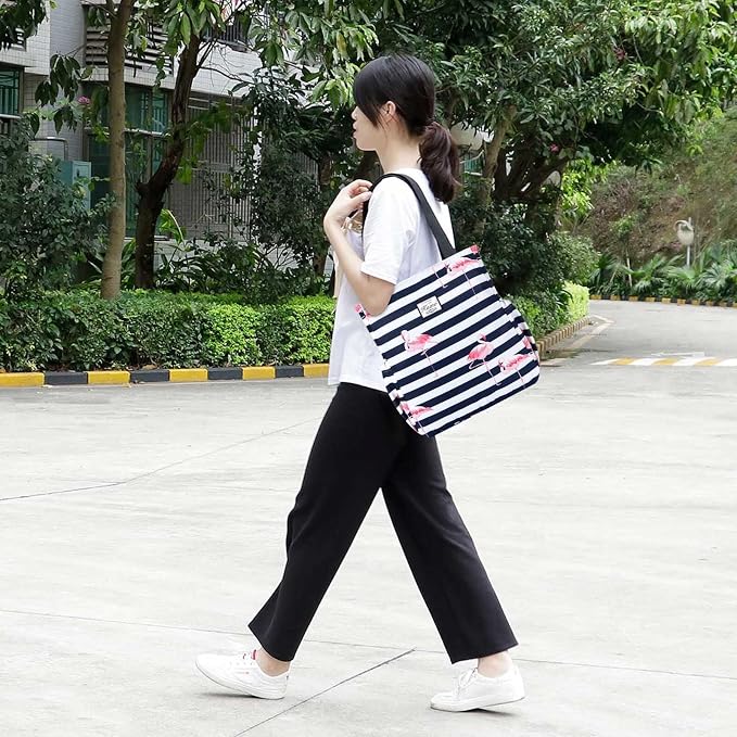 KAMO Floral Tote Bag - Waterproof Lightweight Handbags Travel Shoulder Bag for Hiking Yoga Gym Swimming Travel Beach - Image 2