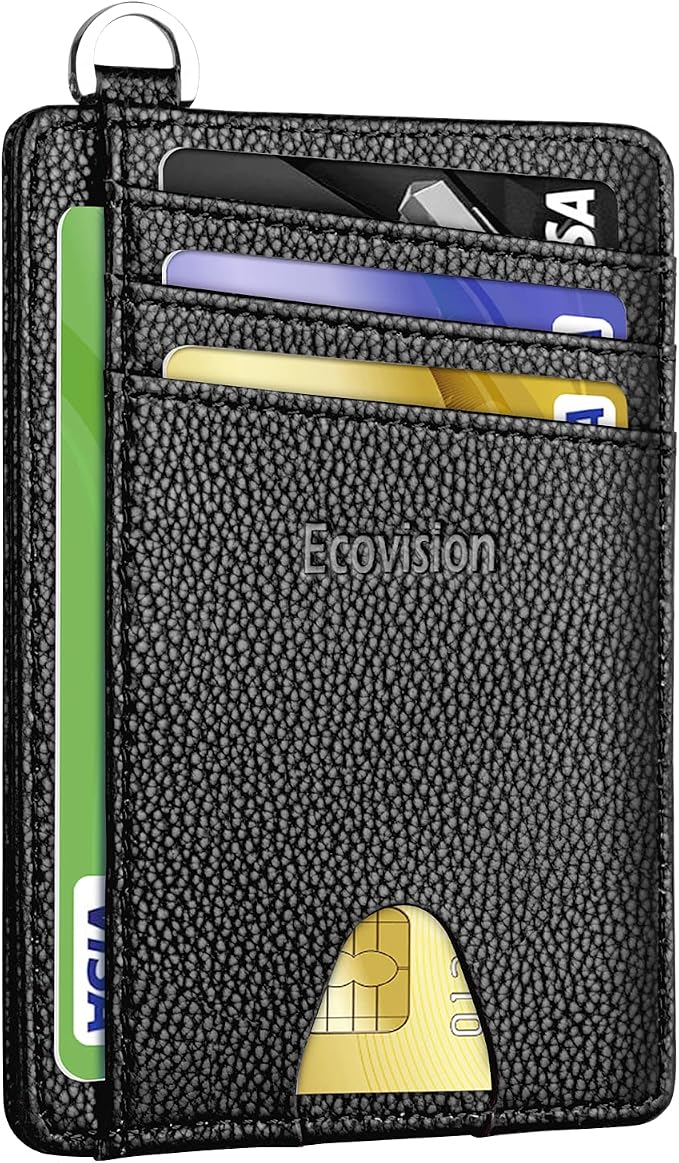 Slim Minimalist Front Pocket Wallet, RFID Blocking Credit Card Holder Wallet with Detachable D-Shackle for Men Women by Ecovision