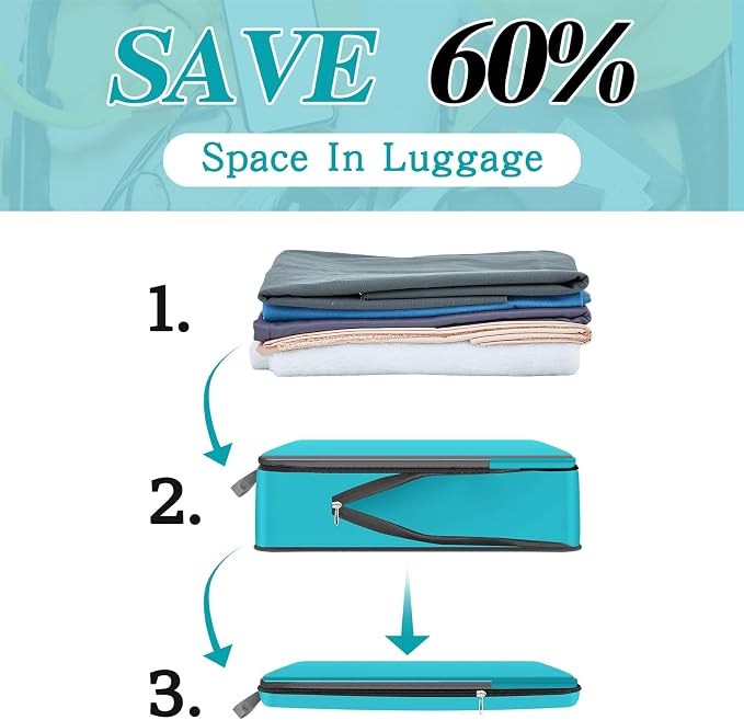 Hosuly 6 Pcs Large Ultralight Compression Packing Cubes for Travel 17.3 x 12.6'' XL Large Expandable Luggage Storage Organizers for Save Space Family Long Trips (Blue) - Image 6