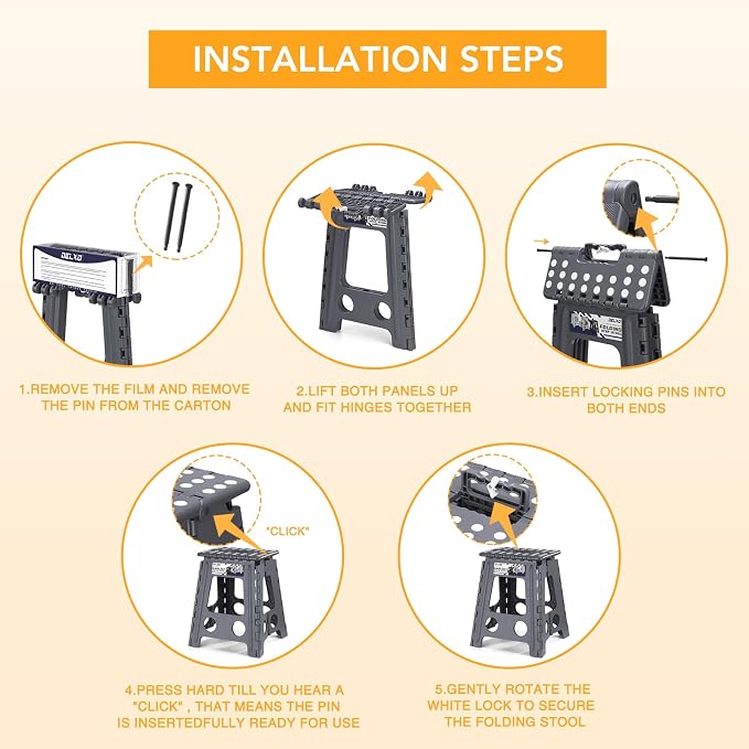 Delxo 16 Inch Folding Step Stool,Foldable Step Stool for Adults Dark Grey | Step Stool with Safety Lock,Portable Collapsible Step Stool,Non-slip Folding Stools for Kitchen Bathroom Bedroom Garden 1PC - Image 6