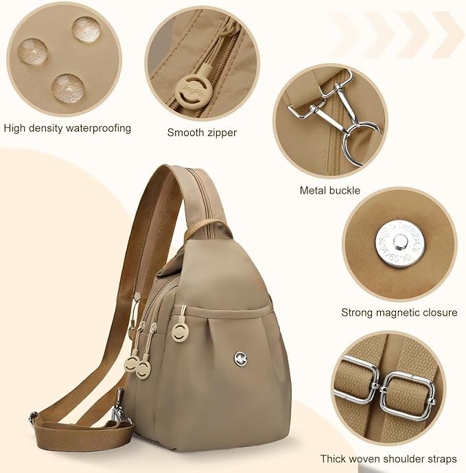 Waterproof 2-Way Mini Commuter Bag, Multi-Compartment Oxford Small Backpack, For Women, Collegeman, Commuter, Travel with Anti-Theft,Three in One Multifunctional Convertible Design(Khaki) - Image 2