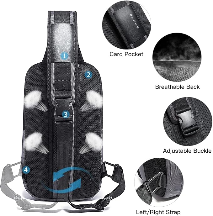 BANGE Men's Sling Backpack - Waterproof Crossbody Bag, Multi-Purpose Shoulder Bag - Image 3
