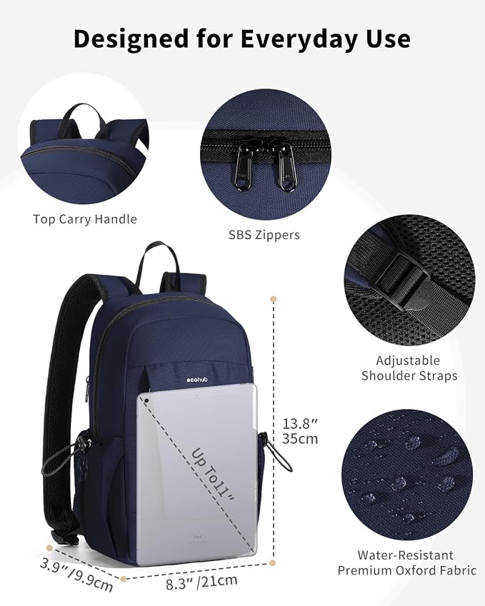 ECOHUB Mini Anti-Theft RFID Backpack for Women and Men, Water-Resistant, Lightweight Travel Daypack with iPad Sleeve, Key Holder, 9 Pockets, Stylish Comfortable, Blue | 10L RFID Blocking Backpack for Men Lightweight&Small Daypack with 9 Pockets,Water R... - Image 6