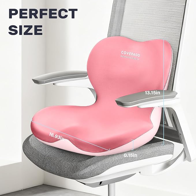 Coverado Car Seat Cushion and Lumbar Support Pillow One Piece, Memory Foam Ergonomic Back Support Driving Seat Cushion for Back Pain, Non-Slip Washable Cushion for Car, Driver, Office - Image 8