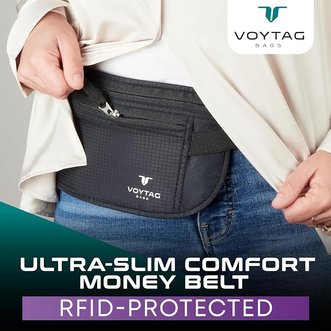 Travel Money Belt & Passport Holder - RFID Blocking Slim Travel Wallet & Fanny Pack for Men and Women - Essential Travel Pouch for Cash, Credit Cards, and Documents (Grey) - Image 2