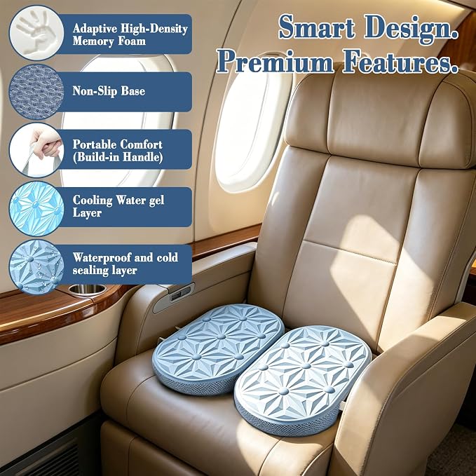 Cooling Gel Enhanced Memory Foam Seat Cushion, Desk Chair Seat Cushion, Office Chair Cushions, Foldable Portable, Back Sciatica Coccyx Tailbone Pain Relief, Driving Car Airplane Wheelchair Bleachers - Image 3