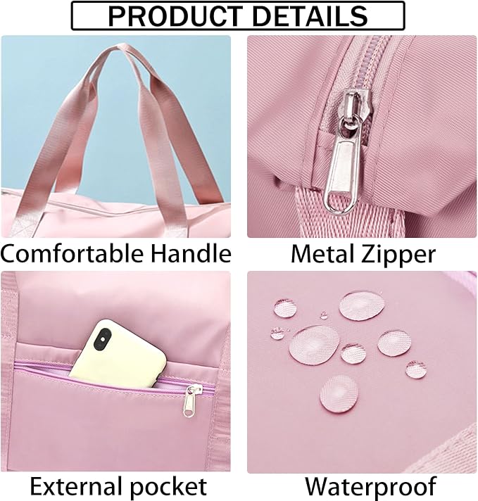 INVODA Travel Duffel Bag For Women and Men Waterproof Expandable Weekender Overnight Bag Carry on Tote Bag Dry Wet Separation Swim Sports Travel Gym Bag (Dark Pink) - Image 4