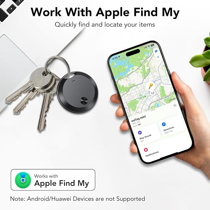 Air Tracker Tags-4 Pack: Smart Bluetooth Tracker, Item Finder Works with Apple Find My (iOS Only) App, Trakcer Tag Locator for Keys, Luggage, Satchel, weTag mini. (Not for Android Devices) - Image 2