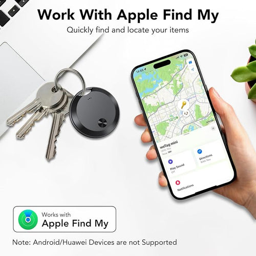 Air Tracker Tags-4 Pack: Smart Bluetooth Tracker, Item Finder Works with Apple Find My (iOS Only) App, Trakcer Tag Locator for Keys, Luggage, Satchel, weTag mini. (Not for Android Devices) - Image 2