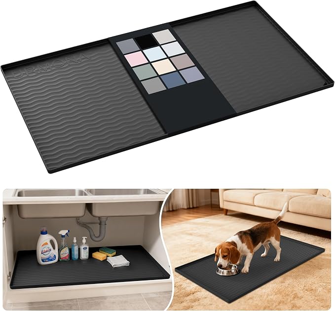 URMONA Waterproof Silicone Under Sink Mat 40'' x 22'' Shelf Liner for Kitchen and Bathroom, Cabinet and Counter Protector, Storage and Organizers, Litter Mat, Pet Cat Puppy Essentials(Black) by URMONA