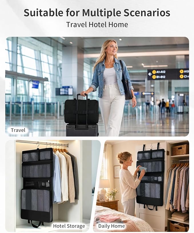 ECOHUB Hanging Travel Closet Portable Luggage Organizer Packing Bag,Black - Image 7