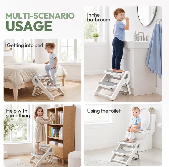 Foldable Toddler Step Stool for Bathroom Sink, Toilet, Bedroom, Kitchen – Non-Slip, Space-Saving, BPA-Free, Supports 110 lbs, Kids Step Stool (Grey) - Image 7