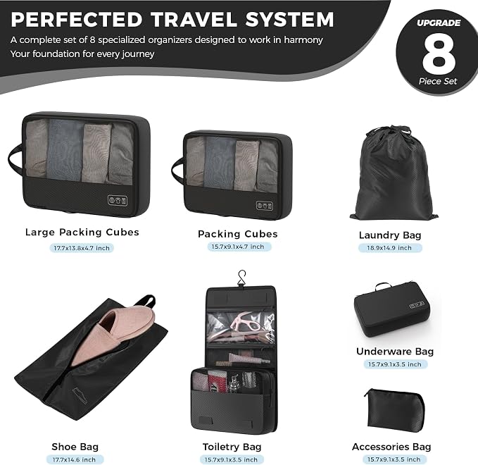 Compression Packing Cubes for Carry On Suitcase Backpack | Lightweight Travel Packing Organizer for Weekend, Space Saving Double-Zipper Packing Cubes with Laundry Bag - Image 5