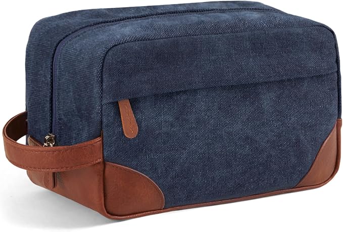 Vorspack Canvas Travel Toiletry Bag for Men, Large, Navy Blue | Water-Resistant Travel Bag for Toiletries, Large Capacity, Organized Compartment, Suitable for Shaving, Grooming, Accessories by Vorspack