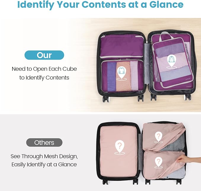Cambond Mesh Compression Packing Cubes for Travel - 4 Set Organizer, Purple | with 3-in-1 Underwear Bag, Keep Clothes Sorted, See Through Mesh Helps Quickly Find What You Need, Compression Zip Design - Image 5