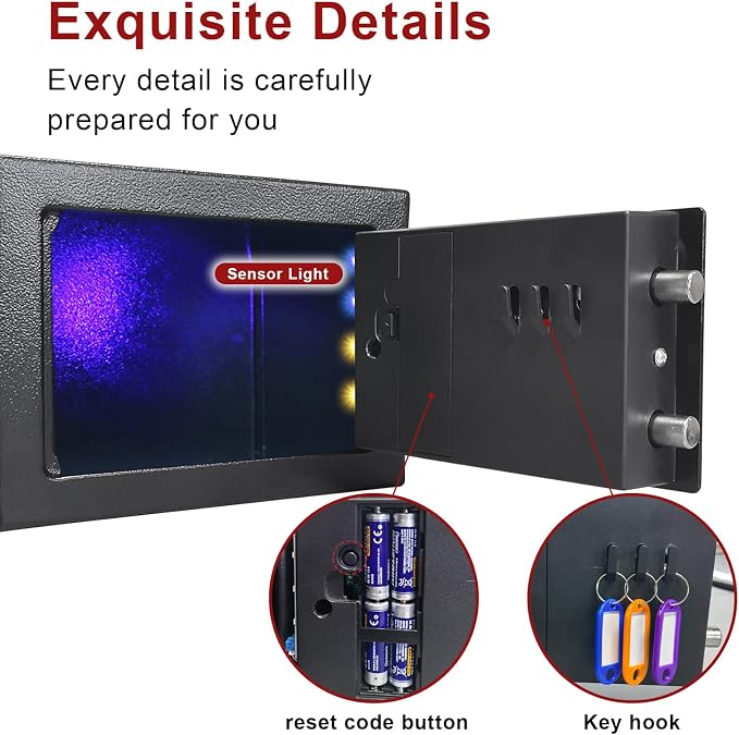 Digital Safe Box with Sensor Light, Electronic Keypad, Steel Construction, Hidden Safe for Home, Wall or Cabinet Anchoring Design (Black) - Image 2