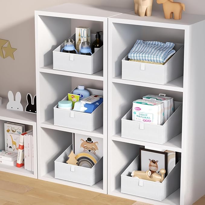 DIMJ Closet Storage Bins 10 Pack - Fabric Storage Baskets for Shelves, Collapsible Clothes Organizer, Trapezoid Shelf Organization Storage Cubes for Purse, Toys, Books, Towel, Clothes, White - Image 6